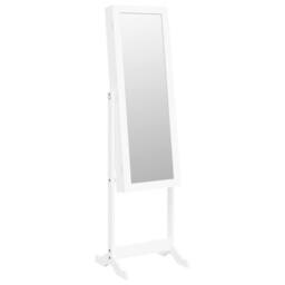 Berkfield Home Mirror Jewellery Cabinet with LED Lights Free Standing White - thumbnail 2