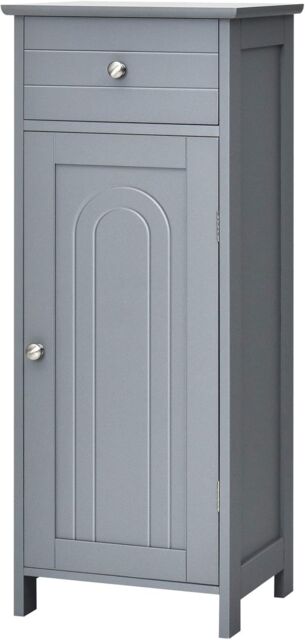 Gymax Bathroom Floor Cabinet Organizer 3-Position Adjustable Shelves Drawer in Grey - image 1