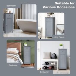 Gymax Bathroom Floor Cabinet Organizer 3-Position Adjustable Shelves Drawer in Grey - thumbnail 5