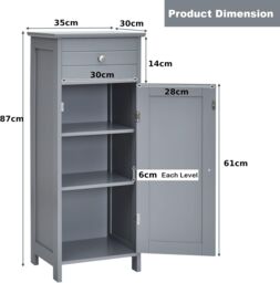Gymax Bathroom Floor Cabinet Organizer 3-Position Adjustable Shelves Drawer in Grey - thumbnail 2