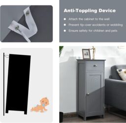 Gymax Bathroom Floor Cabinet Organizer 3-Position Adjustable Shelves Drawer in Grey - thumbnail 6