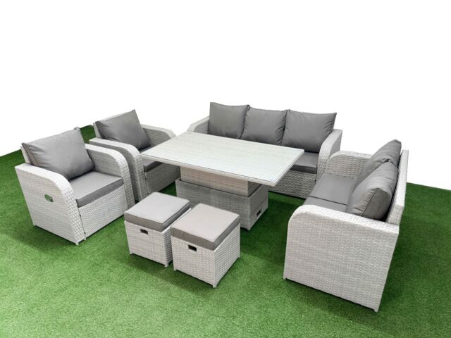 Fimous PE Rattan Garden Furniture Set Reclining Chair Sofa Double Love Seat 2 Seater Sofa Lounge Set Adjustable Lifting Dining or Coffee Table 2 - image 1