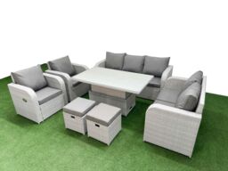 Fimous PE Rattan Garden Furniture Set Reclining Chair Sofa Double Love Seat 2 Seater Sofa Lounge Set Adjustable Lifting Dining or Coffee Table 2 - thumbnail 1