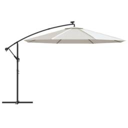 Berkfield Home Cantilever Umbrella with LED Lights & Metal Pole 350 cm Sand in Beige - thumbnail 4
