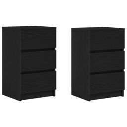 Berkfield Home Bedside Cabinets with 3 Drawers 2 pcs Black 39x35x65 cm - Size: 39 x 35 x 65 cm - thumbnail 2