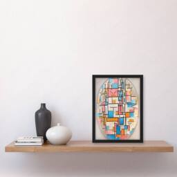 Artery8 Piet Mondrian Framed Wall Art Composition in Oval with Color Planes in White - Size: A4 - thumbnail 2