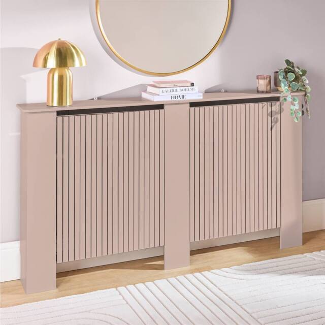 OHS Ribbed Large Radiator Cover Slatted Engineered Wood in Natural - image 1