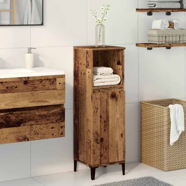 Berkfield Home Durable Bathroom Cabinet Old Wood 30x30x100 cm Engineered Wood in Brown - Size: 30 x 30 x 100 cm - image 1