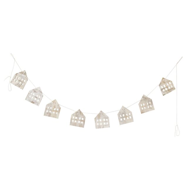 Melody Maison Distressed Wooden House Shaped Garland - 182cm (1.82m / 71.6') in Off-White - image 1