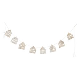 Melody Maison Distressed Wooden House Shaped Garland - 182cm (1.82m / 71.6') in Off-White - thumbnail 1