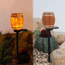 Leaper Wine Barrel LED Solar Outdoor Landscape Garden Decoration Light in Brown - thumbnail 3
