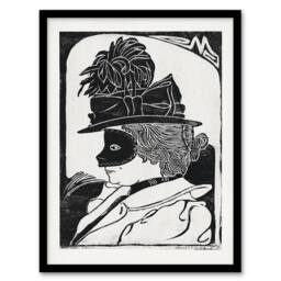 Artery8 Samuel J De Mesquita Framed Wall Art Print Pierrette Woman With Mask in White - Size: A4 - thumbnail 1