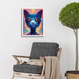 "Artery8 Wall Art Print Cosmos Astral Cat With Colourful Energy Frequencies Art Framed in White - Size: W12"" x H16""" - thumbnail 2