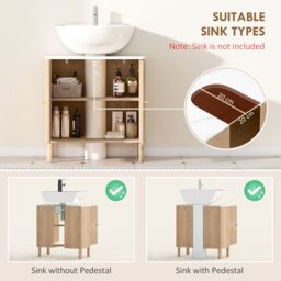 HOMCOM Under Sink Bathroom Cabinet for Basin without or with Pedestal, Oak in Light Oak - thumbnail 4
