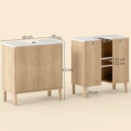 HOMCOM Under Sink Bathroom Cabinet for Basin without or with Pedestal, Oak in Light Oak - thumbnail 3