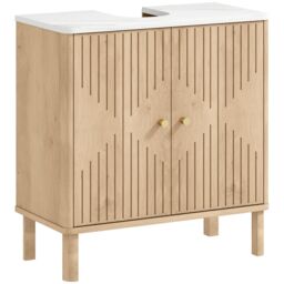 HOMCOM Under Sink Bathroom Cabinet for Basin without or with Pedestal, Oak in Light Oak - thumbnail 2