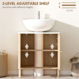 HOMCOM Under Sink Bathroom Cabinet for Basin without or with Pedestal, Oak in Light Oak - thumbnail 6