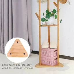 Kelvenix Wooden Coat Hat Hanger Stand 10 Hooks Floor Standing in Brown - thumbnail 5