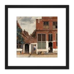 Artery8 Vermeer View Of Houses In Delft The Little Street 8X8 Inch Square Wooden Framed Wall Art Print Picture with Mount in Black - thumbnail 1