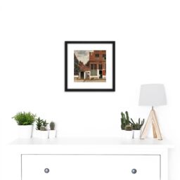 Artery8 Vermeer View Of Houses In Delft The Little Street 8X8 Inch Square Wooden Framed Wall Art Print Picture with Mount in Black - thumbnail 2