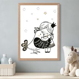ARTZE Scandi Princess Lttle Hugging Bird Framed Print SIZE: A3 with Oak Frame in Black - Size: A4 - thumbnail 2