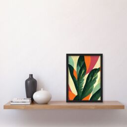 Artery8 Abstract Boho Colour Exotic Tropical Leaves Botanical Artwork Framed Wall Art Print A4 in Black - thumbnail 2