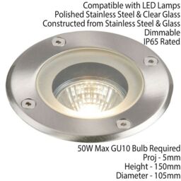 Loops IP65 Outdoor LED Ground Light GU10 Bulb Round Steel Flush Walk Over Floor Lamp in Metallics - thumbnail 2