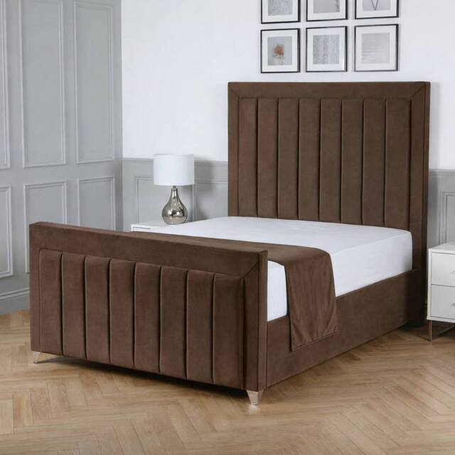 Living Comfort Bedz Elara Plush Velvet Upholstered Bed Slatted Base with 48Inch Headboard in Brown - Size: Single - image 1