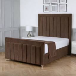Living Comfort Bedz Elara Plush Velvet Upholstered Bed Slatted Base with 48Inch Headboard in Brown - Size: Single