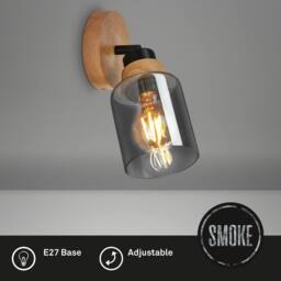 BRILONER Wall Light E27 Wood Glass Adjustable Spotlight Reading Spot Hallway in Black - thumbnail 2