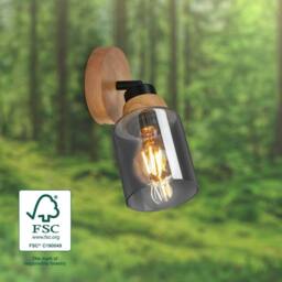 BRILONER Wall Light E27 Wood Glass Adjustable Spotlight Reading Spot Hallway in Black - thumbnail 7