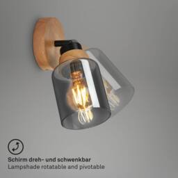 BRILONER Wall Light E27 Wood Glass Adjustable Spotlight Reading Spot Hallway in Black - thumbnail 6