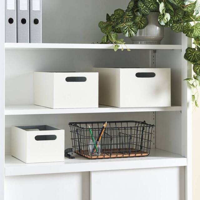 Wyld and Coco Beige Faux Leather Storage Basket Set of 3 with Handles - image 1