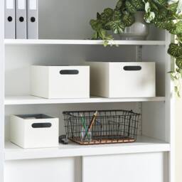 Wyld and Coco Beige Faux Leather Storage Basket Set of 3 with Handles - thumbnail 1