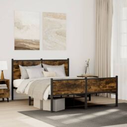 Berkfield Home Metal Bed Frame without Mattress Smoked Oak 140x200 cm in Brown - thumbnail 1