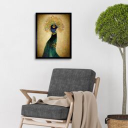 "Artery8 Wall Art Print Elegant Peacock Portrait In Emerald & Gold Gustav Klimt Art Framed in Black - Size: W12"" x H16""" - thumbnail 2