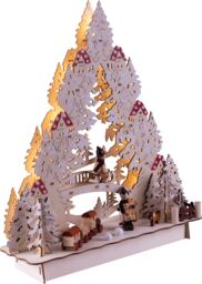 Netagon Battery Powered Wooden Light Up Festive Scene in White - thumbnail 4