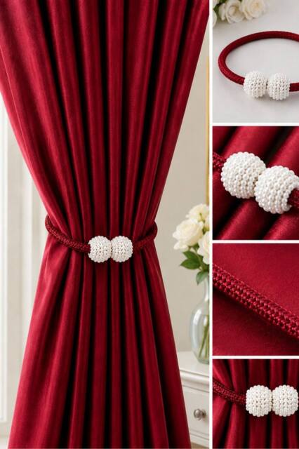 Lovii Pearl Magnetic Curtain Tiebacks 2 Pack Elegant Rope Holdbacks in Red - image 1