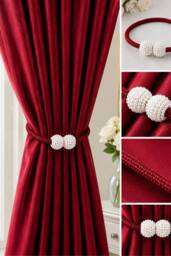 Lovii Pearl Magnetic Curtain Tiebacks 2 Pack Elegant Rope Holdbacks in Red - thumbnail 1