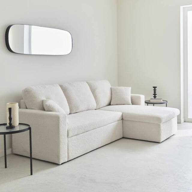 sweeek 3-seater Corner Sofa Bed In Boucle in Cream - image 1