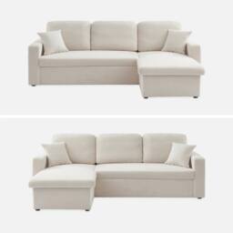 sweeek 3-seater Corner Sofa Bed In Boucle in Cream - thumbnail 2