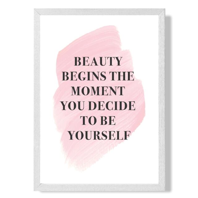 ARTZE Beauty Begins Fashion Quote Framed Print SIZE: A3 with White Frame in Pink - Size: A4 - image 1