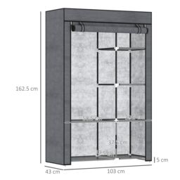 HOMCOM Fabric Wardrobe w/ Shelves Hanging Rail Foldable Closets in Dark Grey - thumbnail 3