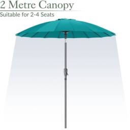 Christow 2m Shanghai Parasol Garden Umbrella Tilting Sunshade UV Resistant in Turquoise - thumbnail 3