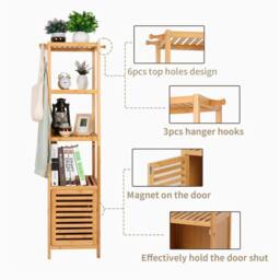 VOGREX Slim Bamboo Ladder Bathroom Cabinet Shutter Door Storage Shelf in Beige - thumbnail 3
