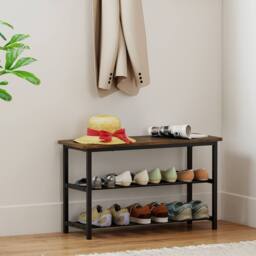 Costway 3-Tier Shoe Rack 80 cm Shoe Storage Bench Freestanding Boot Organizer in Brown - thumbnail 3
