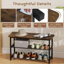 Costway 3-Tier Shoe Rack 80 cm Shoe Storage Bench Freestanding Boot Organizer in Brown - thumbnail 9
