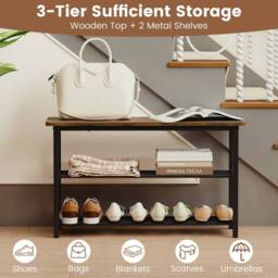 Costway 3-Tier Shoe Rack 80 cm Shoe Storage Bench Freestanding Boot Organizer in Brown - thumbnail 6
