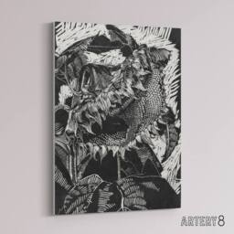 "Artery8 Sunflower Stylised Flower Bloom Reijer Stolk Canvas Wall Art Print in Black - Size: W12"" x H16""" - thumbnail 2