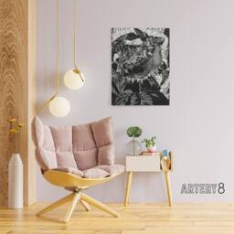 "Artery8 Sunflower Stylised Flower Bloom Reijer Stolk Canvas Wall Art Print in Black - Size: W12"" x H16""" - thumbnail 3